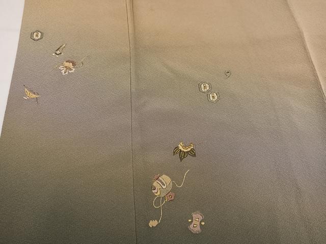 平和屋着物●訪問着 総刺繍 宝尽くし 暈し染め 金糸 正絹 逸品 AABM2547ph