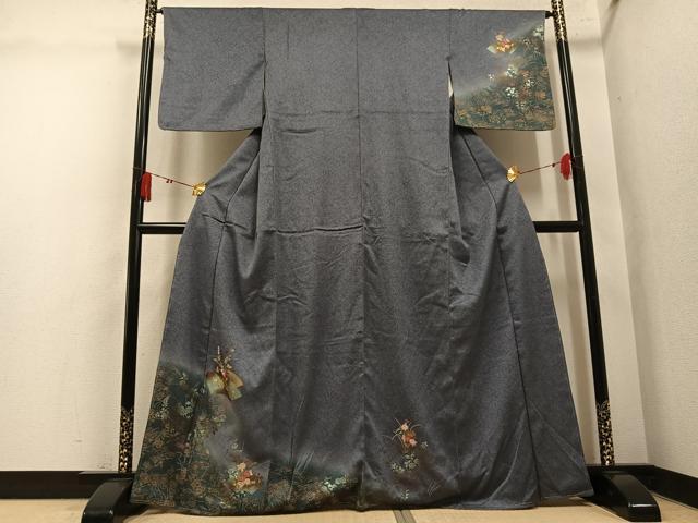 平和屋着物●訪問着 刺繍 地紙草花文 暈し染め 金彩 正絹 逸品 AABM2548ph