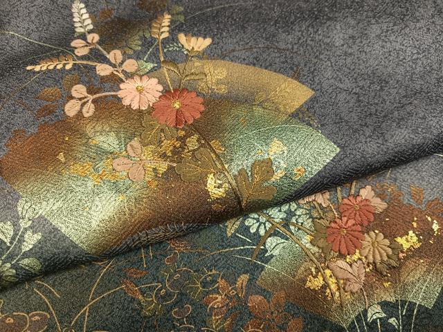 平和屋着物●訪問着 刺繍 地紙草花文 暈し染め 金彩 正絹 逸品 AABM2548ph