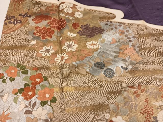 平和屋着物●創業460年・千總 色留袖 駒刺繍 草花文 金銀彩 正絹 逸品 AABM2549ph