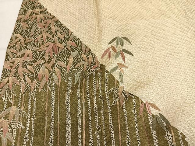 平和屋着物●訪問着 絞り 刺繍 笹竹 金糸 正絹 逸品 AABM2551ph