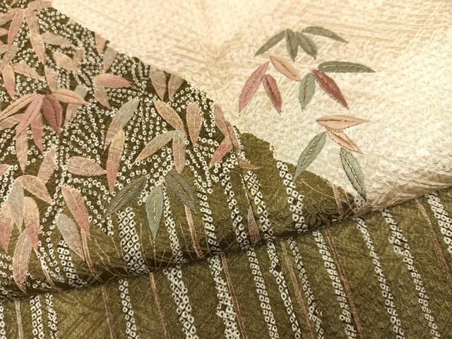 平和屋着物●訪問着 絞り 刺繍 笹竹 金糸 正絹 逸品 AABM2551ph