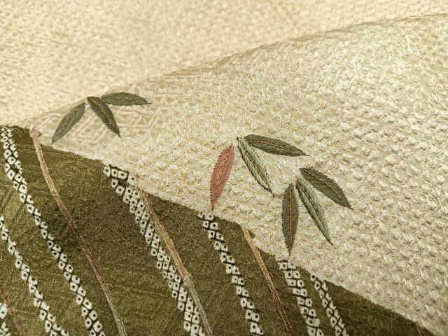 平和屋着物●訪問着 絞り 刺繍 笹竹 金糸 正絹 逸品 AABM2551ph