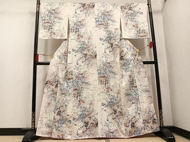 平和屋着物●上質な小紋 檜扇花文 金銀彩 正絹 逸品 AABM2552ph