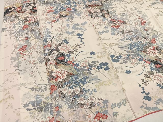 平和屋着物●上質な小紋 檜扇花文 金銀彩 正絹 逸品 AABM2552ph