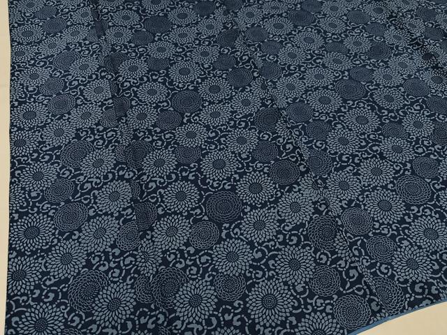 平和屋着物●上質な小紋 藍 型染め 菊唐草 正絹 逸品 AABM2556ph