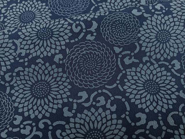 平和屋着物●上質な小紋 藍 型染め 菊唐草 正絹 逸品 AABM2556ph