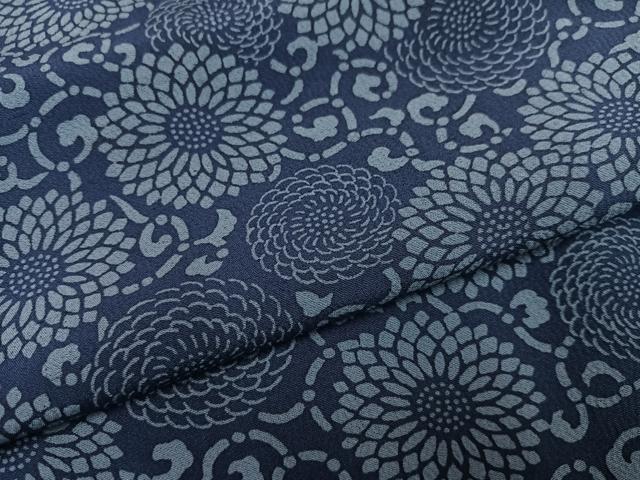 平和屋着物●上質な小紋 藍 型染め 菊唐草 正絹 逸品 AABM2556ph