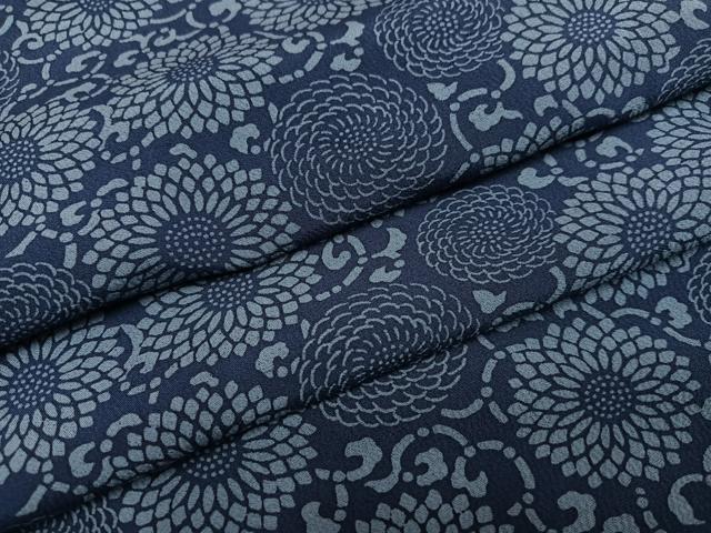 平和屋着物●上質な小紋 藍 型染め 菊唐草 正絹 逸品 AABM2556ph