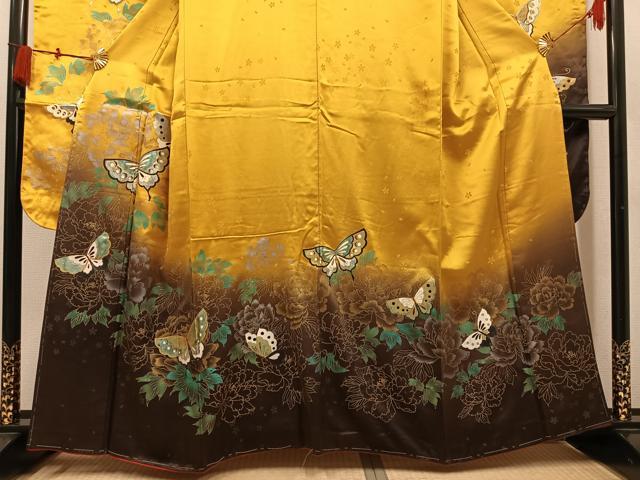 平和屋着物●豪華振袖 花蝶文 暈し染め 金銀彩 正絹 逸品 AABM2558ph