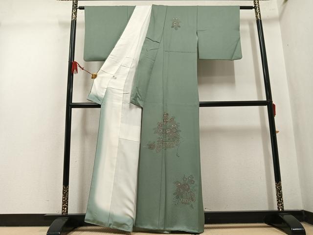 平和屋着物●中国三大刺繍 スワトウ刺繍 汕頭刺繍 総刺繍 訪問着 飾花文 金糸 正絹 逸品 AABM2559ph