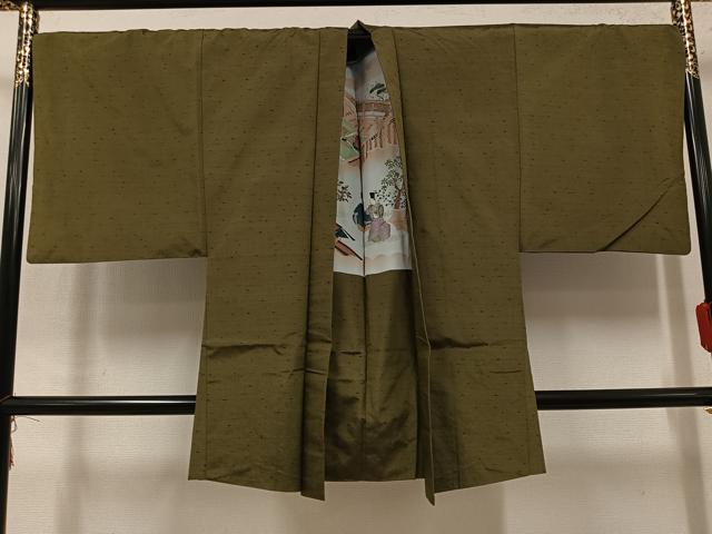 平和屋着物●男性 紬 アンサンブル 色無地 媚茶色 正絹 逸品 AABM2561ph
