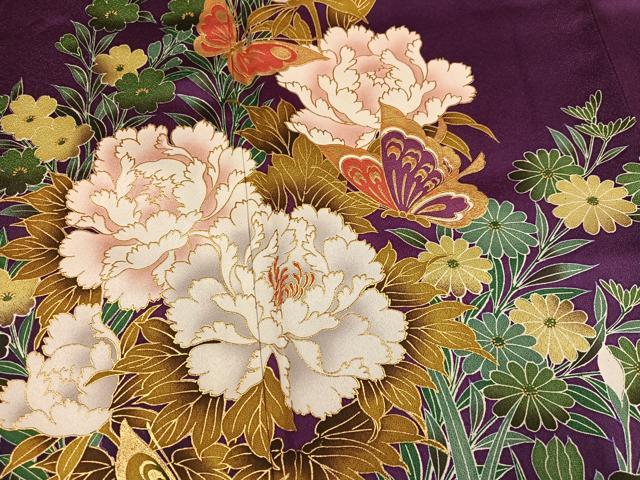 平和屋着物●豪華振袖 花蝶文 暈し染め 金彩 正絹 逸品 AABM2564ph