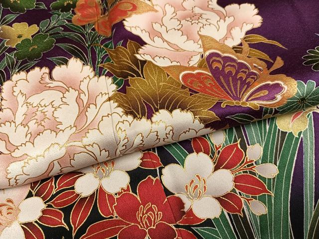 平和屋着物●豪華振袖 花蝶文 暈し染め 金彩 正絹 逸品 AABM2564ph