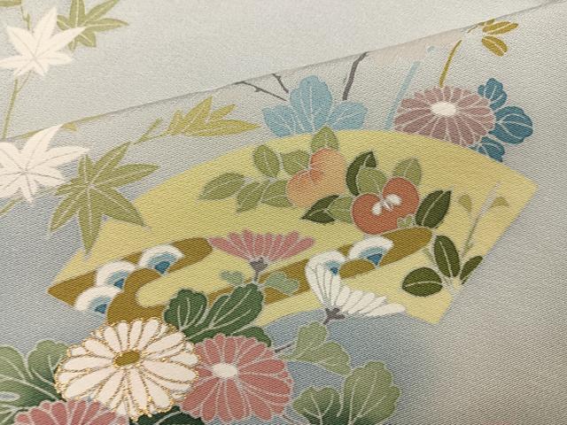 平和屋着物●訪問着 駒刺繍 地紙草花文 暈し染め 金彩 正絹 逸品 AABM2569ph