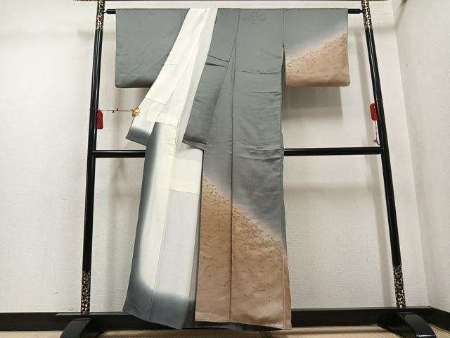 平和屋着物●訪問着 駒刺繍 松葉 暈し染め 金彩 正絹 逸品 AABM2571ph