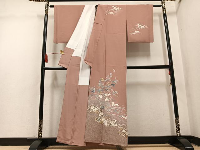 平和屋着物●訪問着 草花文 金銀彩 正絹 逸品 AABM2573ph