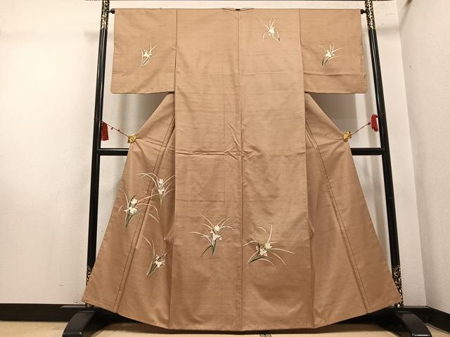 平和屋着物●本加賀友禅作家 成竹登茂男 訪問着 白山紬地 草花文 正絹 逸品 AABM2576ph