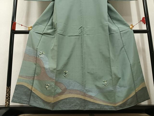 平和屋着物●訪問着 紬地 草花文 正絹 逸品 AABM2577ph