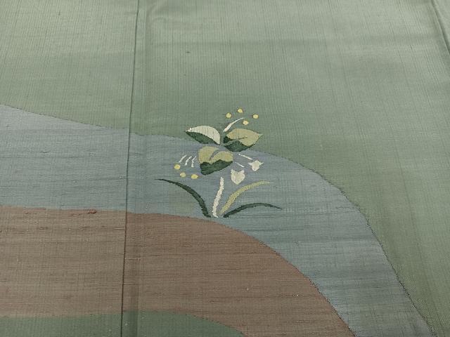 平和屋着物●訪問着 紬地 草花文 正絹 逸品 AABM2577ph