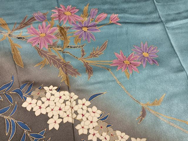 平和屋着物●染色作家 草野一騎 訪問着 枝花文 暈し染め 金彩 正絹 逸品 AABM2581ph