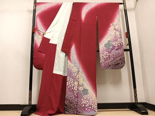平和屋着物●豪華振袖 舞花文 暈し染め 金彩 金通し地 正絹 逸品 AABM2591ph