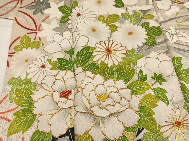 平和屋着物●豪華振袖 駒刺繍 七宝花車文 金糸 正絹 逸品 AABM2608ph