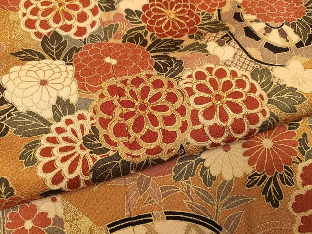 平和屋着物●豪華振袖 駒刺繍 花車文 金彩 正絹 逸品 AABM2612ph