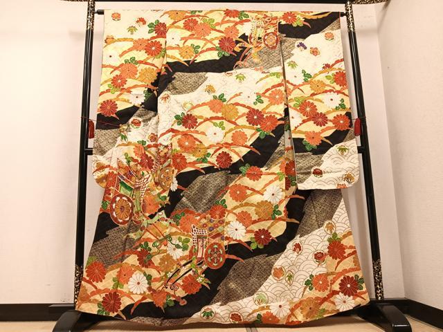 平和屋着物●豪華振袖 駒刺繍 御所車花文 金銀彩 正絹 逸品 AABM2618ph