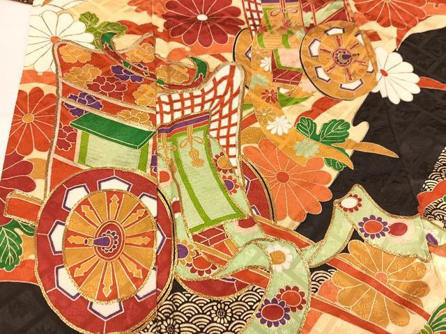 平和屋着物●豪華振袖 駒刺繍 御所車花文 金銀彩 正絹 逸品 AABM2618ph