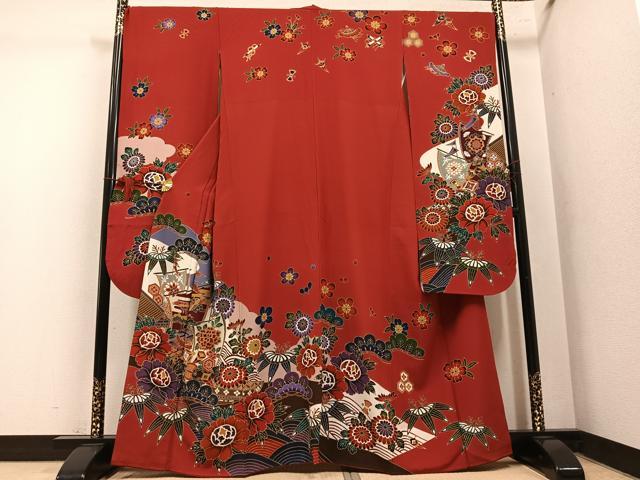 平和屋着物●豪華振袖 型染め 飛鶴草花文 正絹 逸品 AABM2638ph