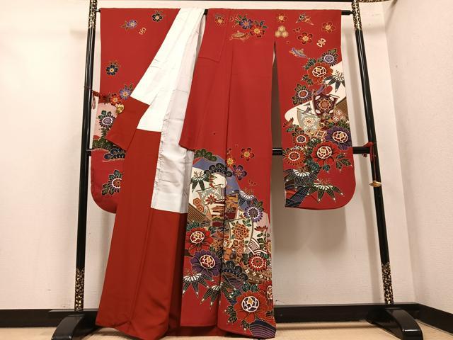 平和屋着物●豪華振袖 型染め 飛鶴草花文 正絹 逸品 AABM2638ph