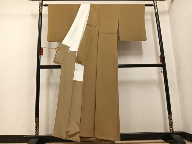 平和屋着物●ファッションデザイナー 花井幸子 色無地 路考茶色 正絹 逸品 AABM2639ph