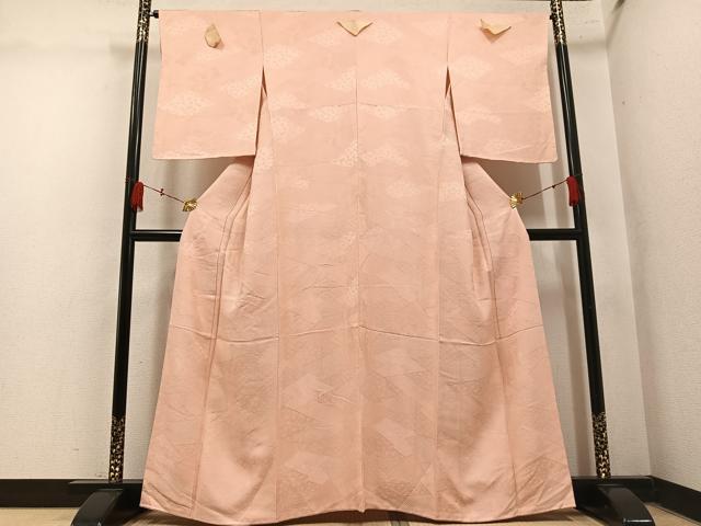 平和屋着物●上質な色無地 吉祥花地紋 肉色 大丸扱い 正絹 逸品 AABM2652ph