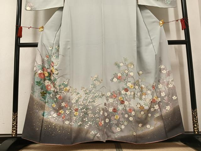 平和屋着物●英王室献上友禅作家 木下勝功 訪問着 刺繍 草花文 暈し染め 金銀彩 正絹 逸品 AABM2656ph