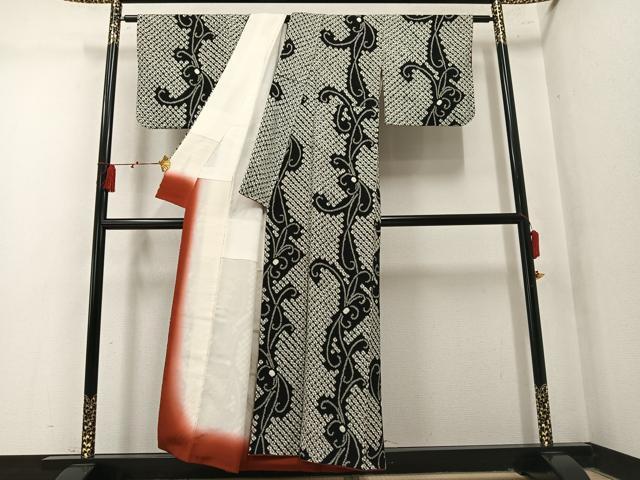 平和屋着物●上質な小紋 蜘蛛絞り 間道 正絹 逸品 AABM2664ph