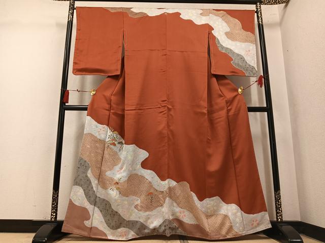 平和屋着物●訪問着 駒刺繍 草花文 金彩 正絹 逸品 未使用 AABM2675ph