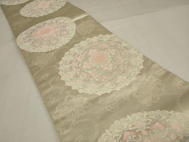 平和屋着物◎六通柄袋帯 唐織 正倉院花文 銀糸 正絹 逸品 未使用 AABM2686ou
