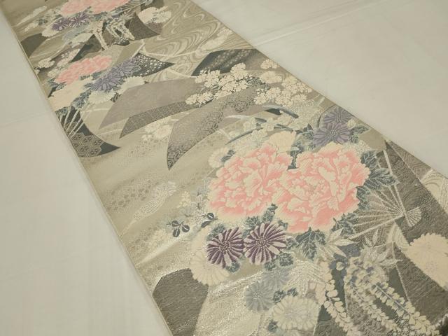 平和屋着物◎六通柄袋帯 唐織 蔓帯花文 プラチナ箔二重織 正絹 逸品 AABM2700ou