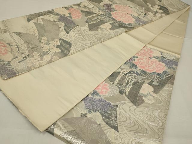 平和屋着物◎六通柄袋帯 唐織 蔓帯花文 プラチナ箔二重織 正絹 逸品 AABM2700ou
