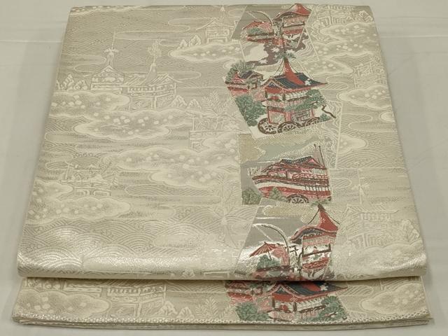 平和屋着物◎六通柄袋帯 唐織 山車 銀糸 正絹 逸品 AABM2701ou