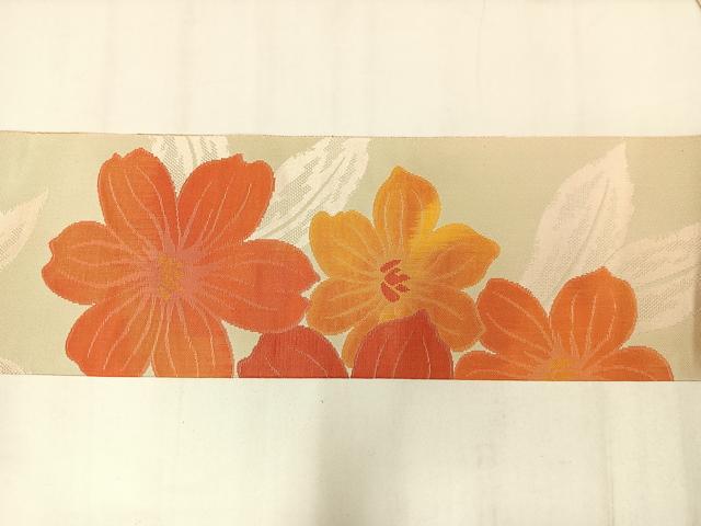 平和屋着物◎八寸名古屋帯 舞花文 正絹 逸品 AABM2721bw