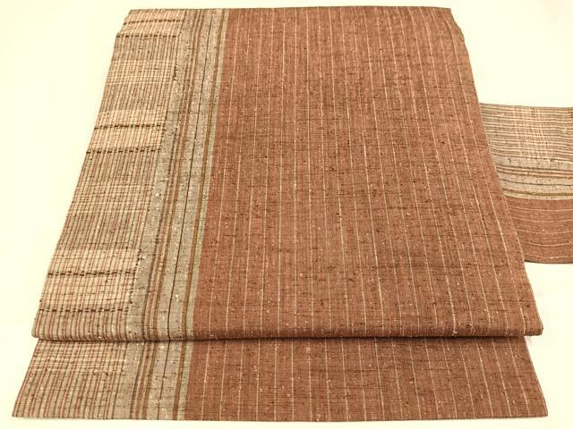 平和屋着物◎九寸名古屋帯 紬地 間道 正絹 逸品 AABM2724bw