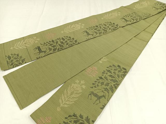 平和屋着物◎半幅帯 紬地 鳥獣花文 正絹 逸品 AABM2728bw