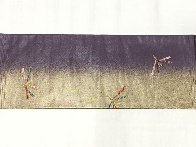 平和屋着物◎九寸名古屋帯 流水花文 蜻蛉 とんぼ 金銀糸 正絹 逸品 AABM2756bw