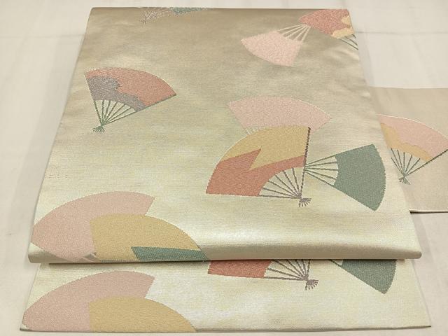 平和屋着物◎九寸名古屋帯 舞扇文 金銀糸 正絹 逸品 AABM2758bw