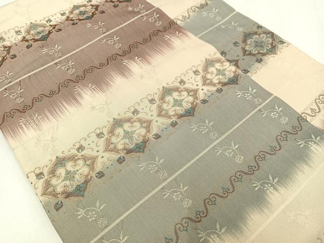 平和屋着物◎全通柄 京袋帯 横段花文 金糸 正絹 逸品 AABM2760bw