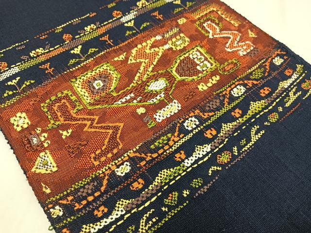 平和屋着物◎八寸名古屋帯 紬地 幾何学文様 正絹 逸品 AABM2761bw