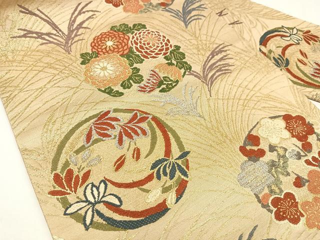 平和屋着物◎九寸名古屋帯 唐織 花丸文 金銀糸 正絹 逸品 AABM2771bw