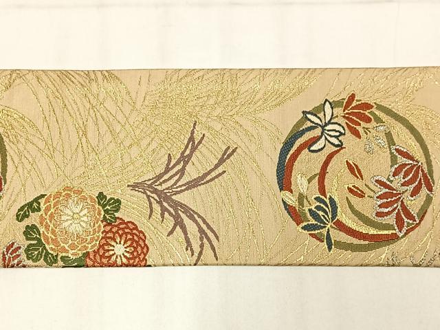平和屋着物◎九寸名古屋帯 唐織 花丸文 金銀糸 正絹 逸品 AABM2771bw